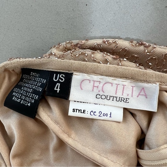 Gold sequin and beaded maxi sleeveless open back slit dress gown - Picture 5 of 7